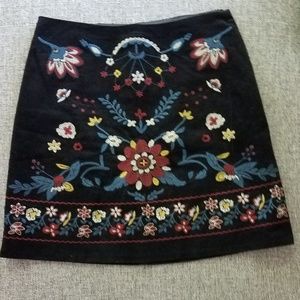 Black corduroy embroidered miniskirt
